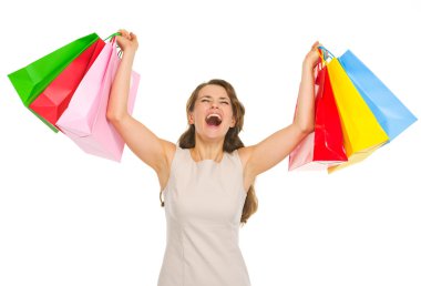alışveriş torbaları başarı sevindirici olan kadın