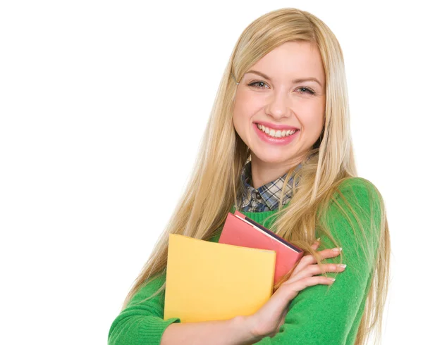 Ritratto di studentessa sorridente con libri — Foto Stock