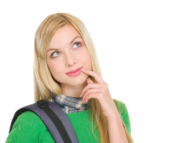 Estudiante reflexiva chica con mochila — Foto de Stock