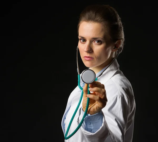 Medical doctor woman using stethoscope isolated — Stock Photo, Image