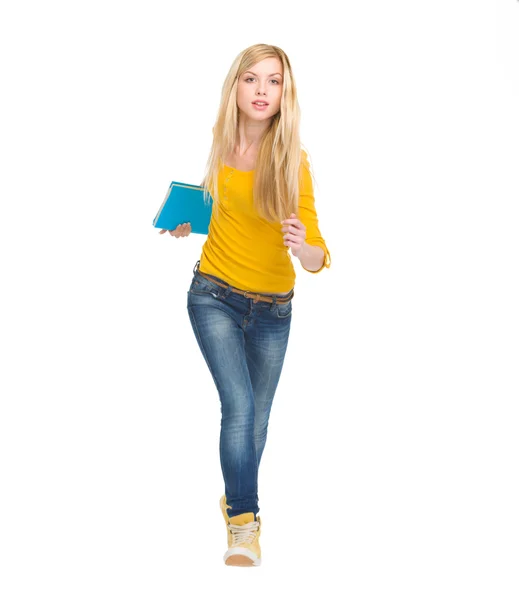 Retrato de longitud completa de estudiante chica corriendo recto —  Fotos de Stock