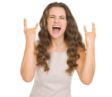 genç kadın rock el hareketi.