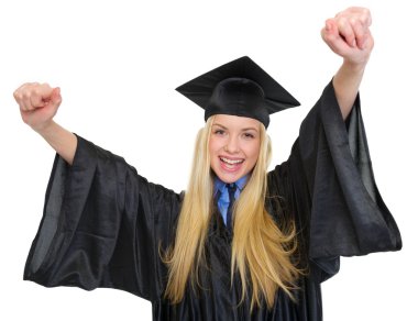 Mezuniyet elbisesi mutluluk başarı mutlu genç kadın