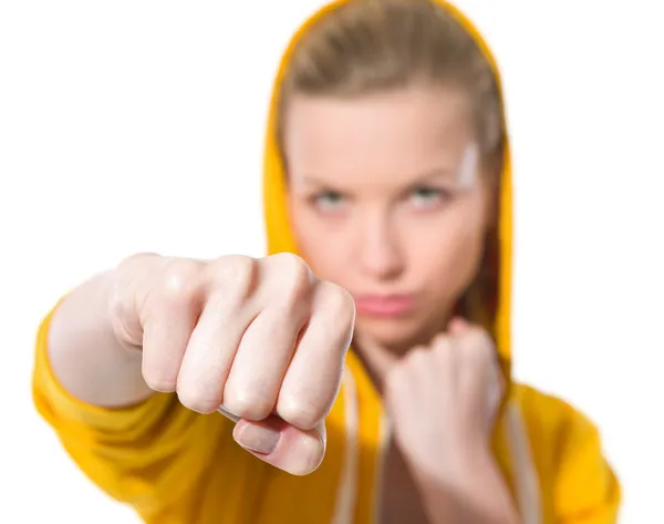 Closeup on teenager girl punching — Stock Photo, Image