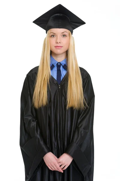 졸업 가운에 젊은 여자의 초상화 — 스톡 사진