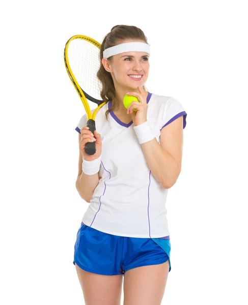 Smiling female tennis player looking on copy space — Stock Photo, Image