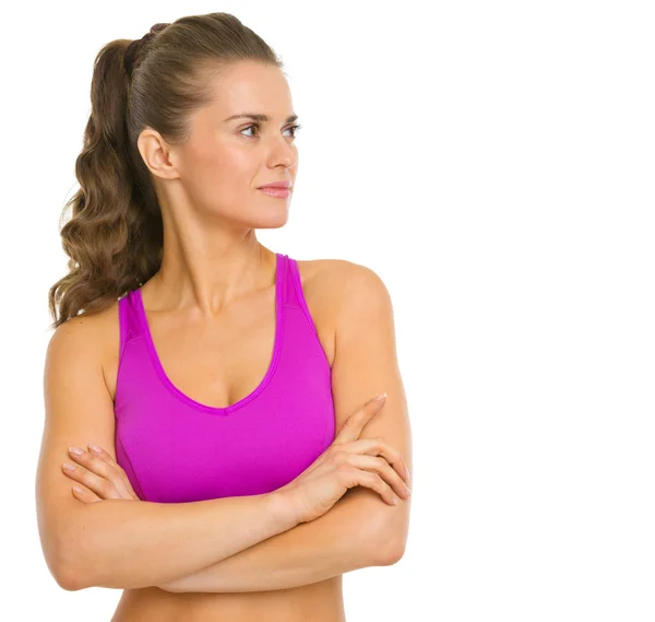 Portrait of fitness young woman looking on copy space — Stock Photo, Image