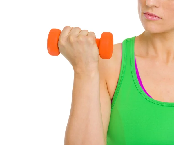 Closeup on fitness woman making exercise with dumbbells — Stock Photo, Image