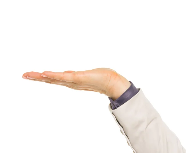 Closeup on hand of business woman presenting something on empty — Stock Photo, Image