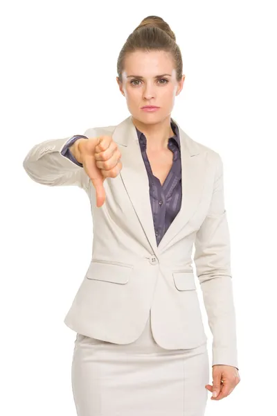 Business woman showing thumbs down — Stock Photo, Image