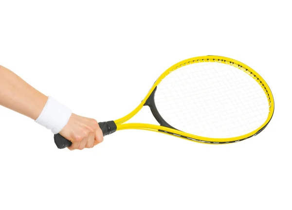 Közelkép a kéz teniszütő — Stock Fotó