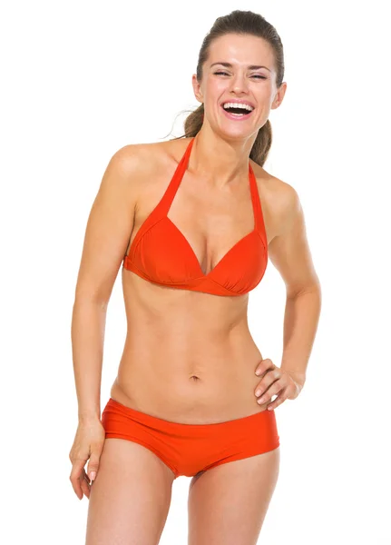Portret uśmiechający się młoda kobieta w strój kąpielowy — Zdjęcie stockowe