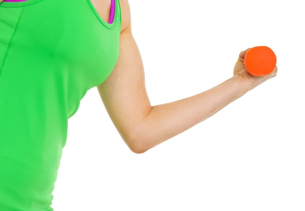 Closeup on woman holding dumbbells — ストック写真