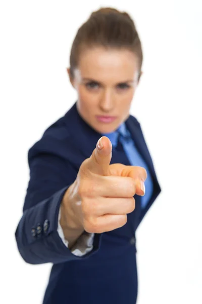 Closeup on serious business woman threatening with finger — Stock Photo, Image