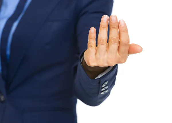 Closeup on business woman beckoning with hand — Stock Photo, Image