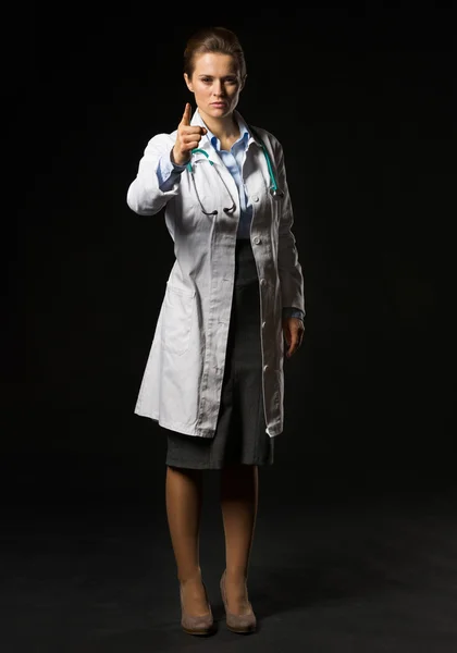 Full length portrait of doctor woman threatening with finger iso — Stock Photo, Image