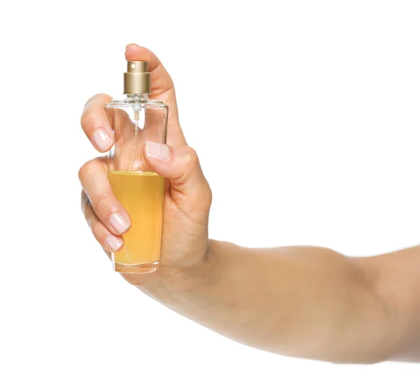 Közelkép a nő kezét alkalmazása parfüm — Stock Fotó