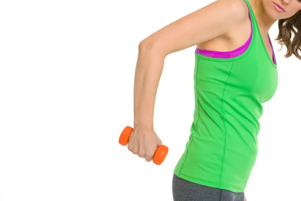 Closeup on fitness young woman making exercise with dumbbells — Stock Photo, Image