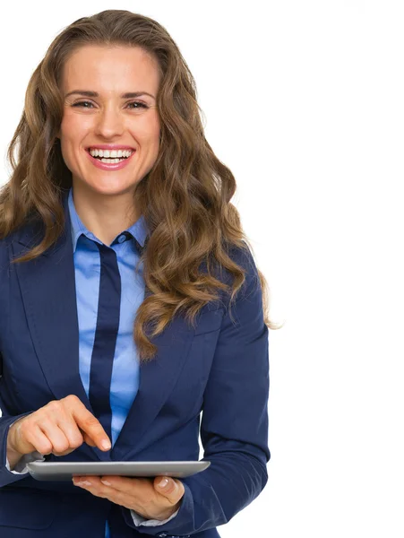 Biznes kobieta z komputera typu tablet — Zdjęcie stockowe