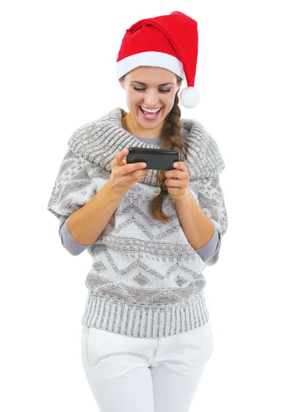 Junge Frau in Pullover und Weihnachtsmütze — Stockfoto