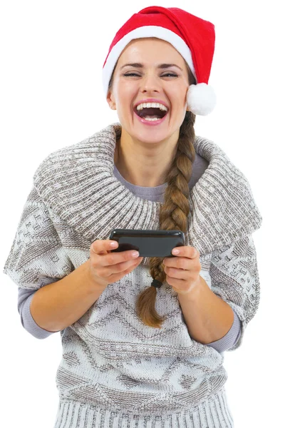 Mujer joven en suéter y sombrero de Navidad — Foto de Stock