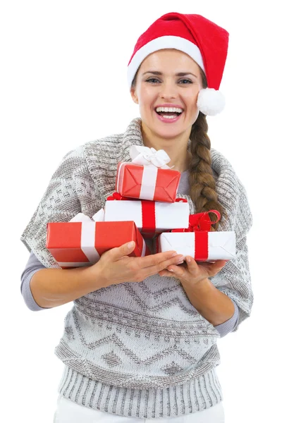 Mujer en suéter y sombrero de Navidad — Foto de Stock