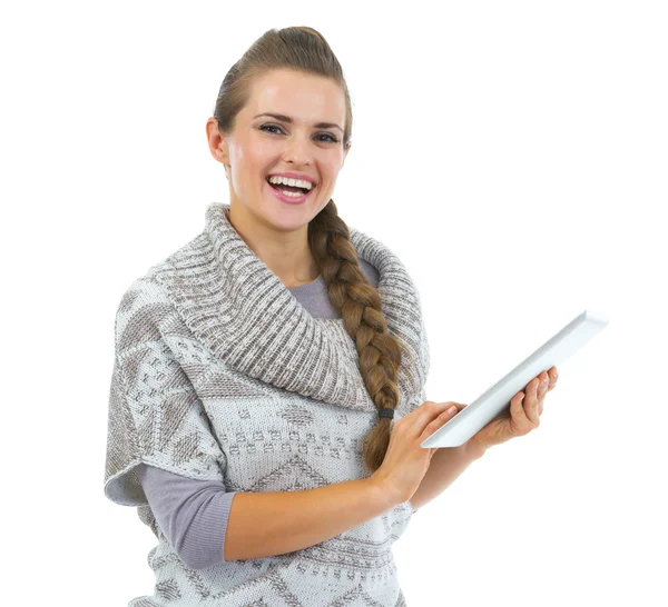 태블릿 PC 를 가진 여자 — 스톡 사진