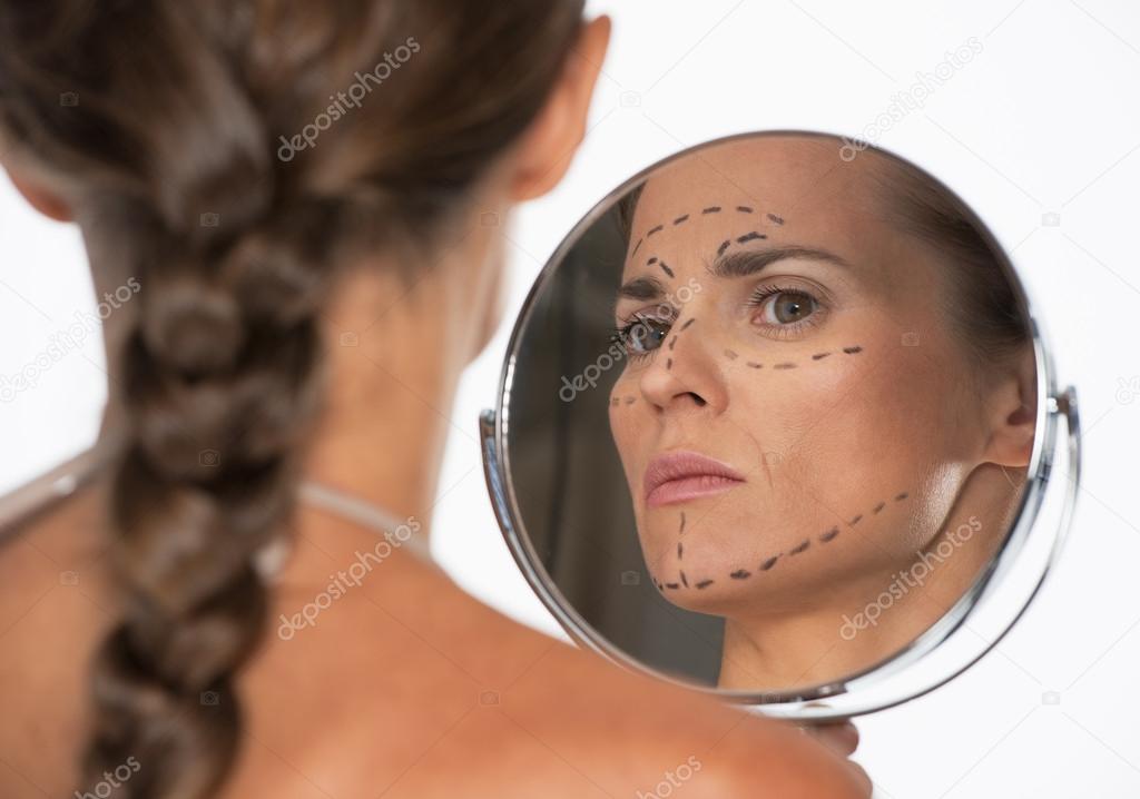 Woman with plastic surgery marks