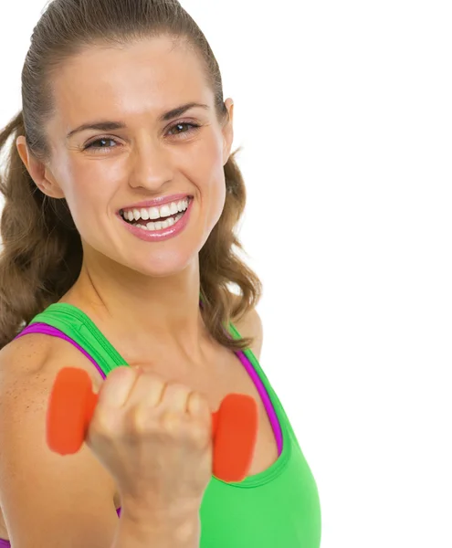 Portrait of fitness young woman with dumbbells — Stock Photo, Image