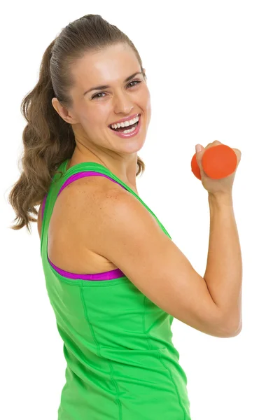 Portrait of fitness young woman with dumbbells — Stock Photo, Image