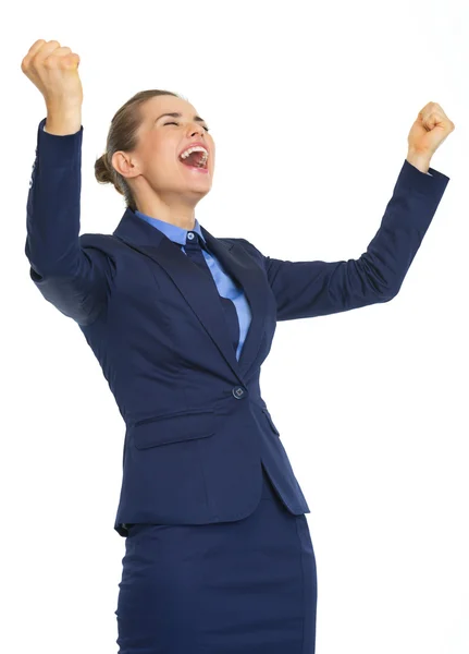 Business woman rejoicing success — Stock Photo, Image