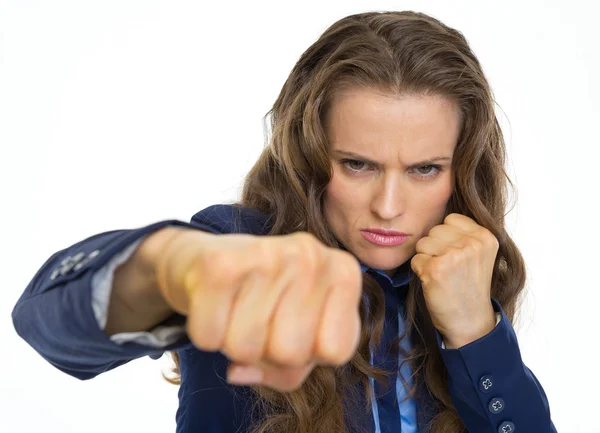 Sérieux entreprise femme poinçonnage dans caméra — Photo