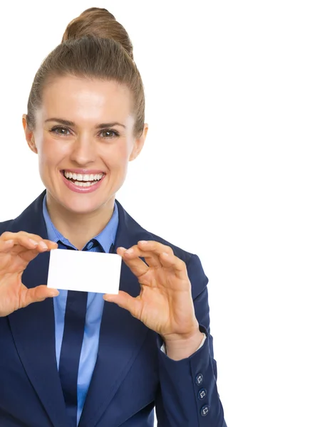 Business woman showing business card — Stock Photo, Image