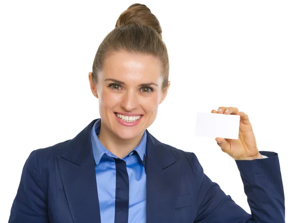 Business woman showing business card — Stock Photo, Image