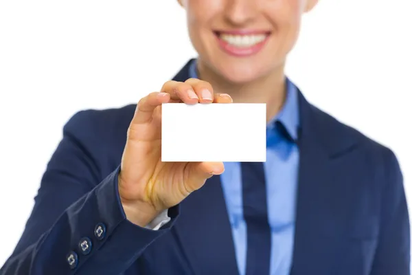 Business woman showing business card — Stock Photo, Image