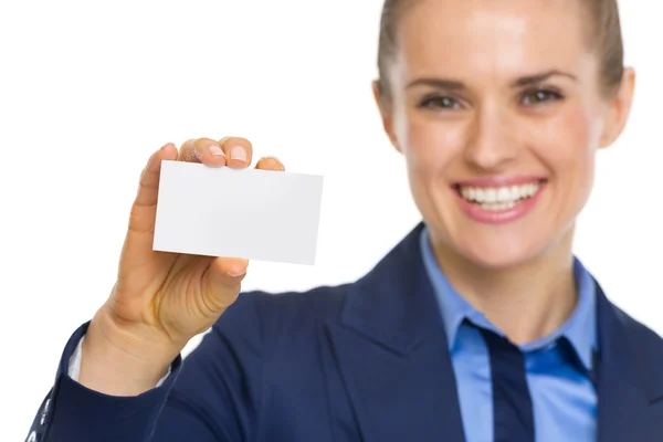 Business woman showing business card — Stock Photo, Image