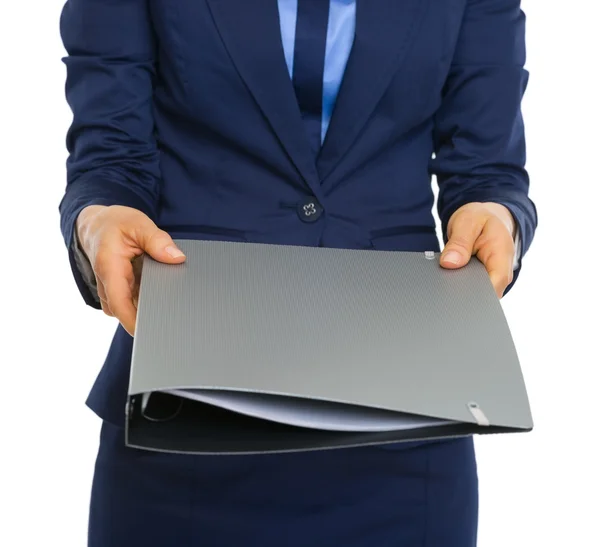 Business woman giving documents — Stock Photo, Image