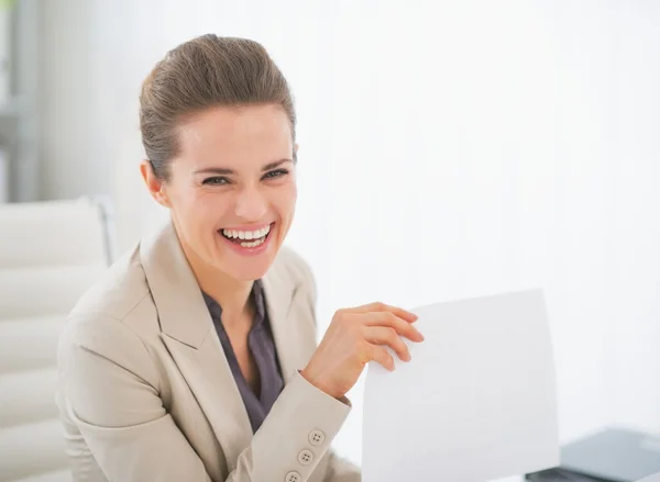 Happy business woman in office — Stock Photo, Image