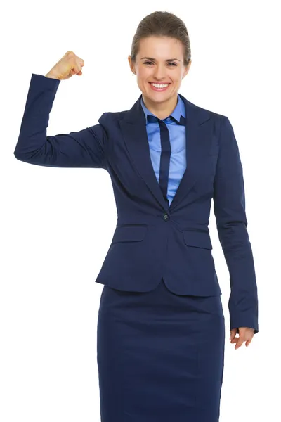 Biznes kobieta wyświetlone biceps — Zdjęcie stockowe