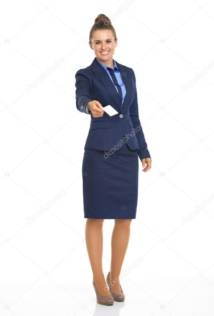 Business woman giving business card