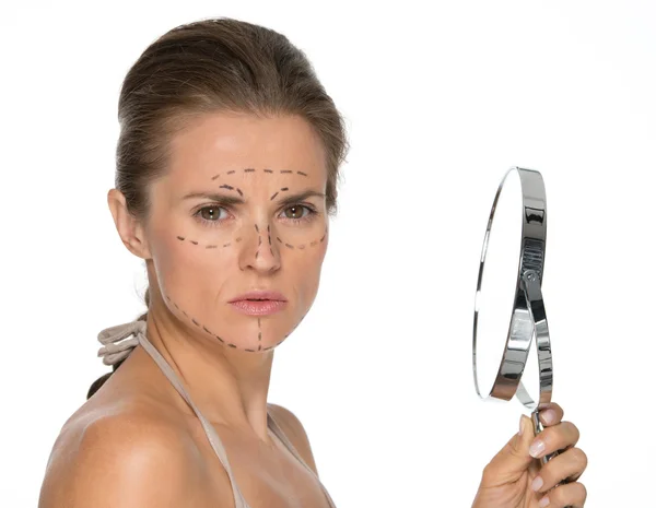 Woman with plastic surgery marks — Stock Photo, Image