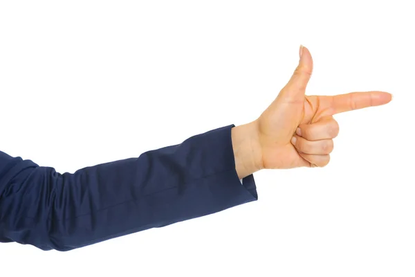 Businesswoman pointing with finger gun — Stock Photo, Image
