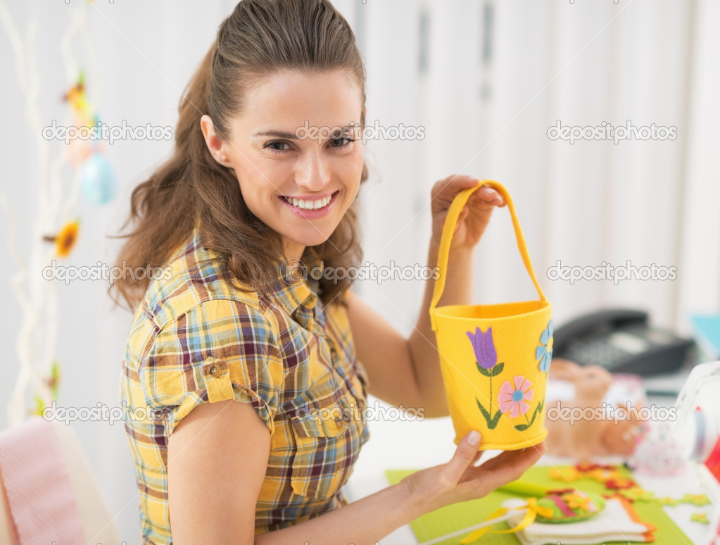 Woman making easter basket