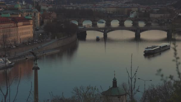 Landscape Vltava River Prague Czech Republic Sundown — стоковое видео