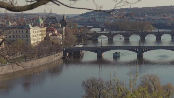 Paisaje Con Río Moldava Praga República Checa Por Noche — Vídeos de Stock