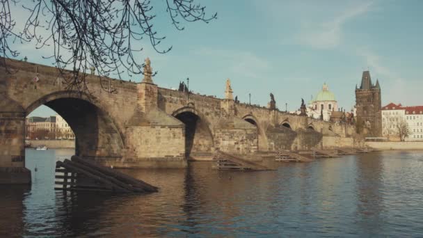 Táj Moldva Folyó Karlov Leginkább Prágában Cseh Köztársaságban Este — Stock videók