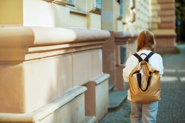 Beyaz tişörtlü, sırt çantalı, modern bir çocuktan şehrin dışında okula giderken görülmüş..
