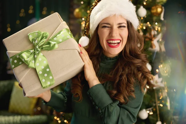 Christmas Time Portrait Happy Stylish Years Old Housewife Santa Hat — ストック写真