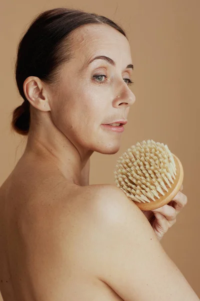 Modern Female Massage Brush Isolated Beige — Zdjęcie stockowe