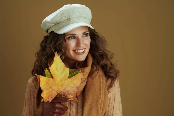 Hello November Happy Years Old Housewife Sweater Yellow Autumn Maple — Foto de Stock